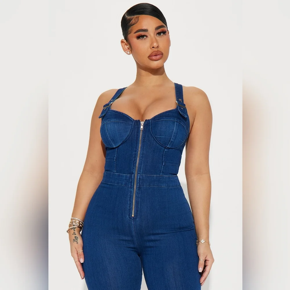 Fashion Nova | Capture This Denim Romper Dark Wash - Picture 1 of 7